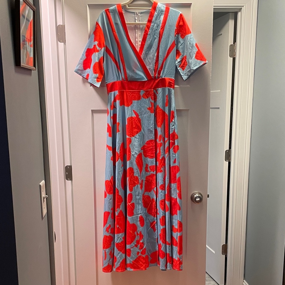 Marimekko Inspired No Name V-Neck Wrap Dress - Red and Blue